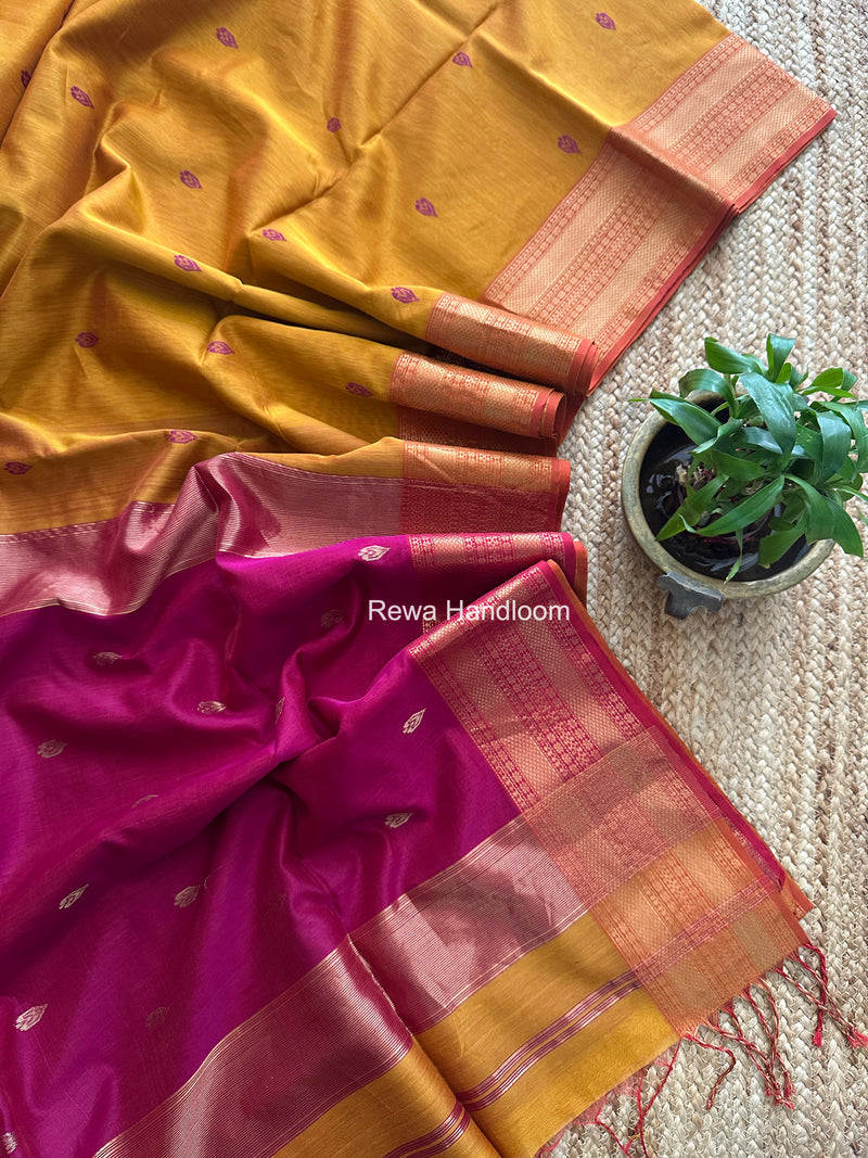 Maheshwari Mustard Yellow Flower Butti Saree PBS03