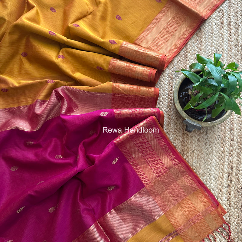 Maheshwari Mustard Yellow Flower Butti Saree PBS03