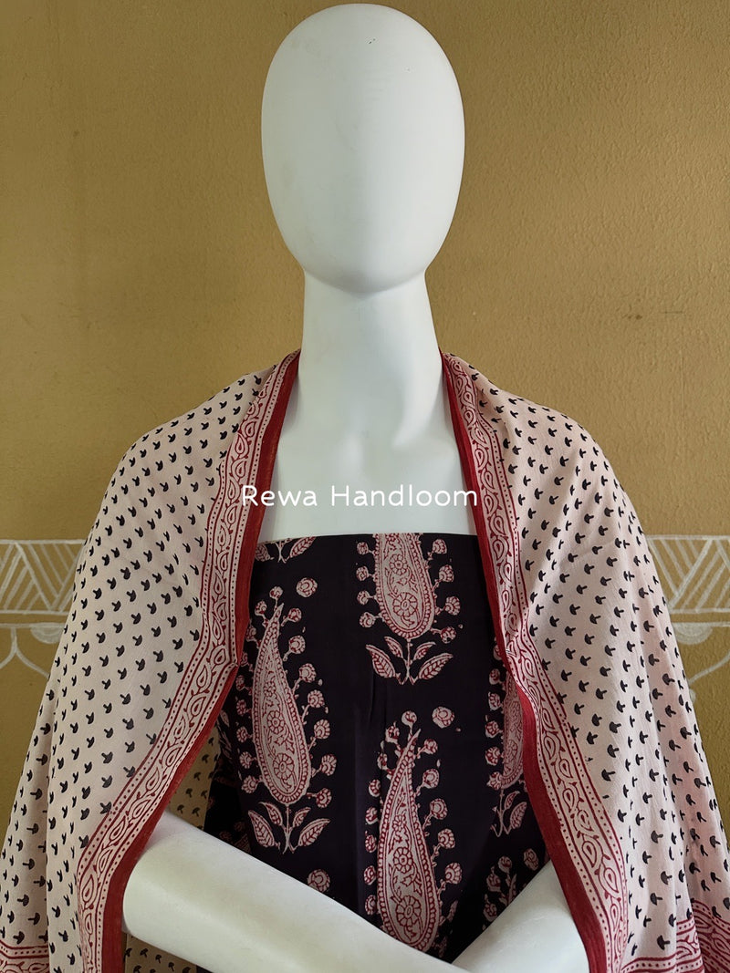 Black-White Bagh Print Cotton Suit BGCSJ0118