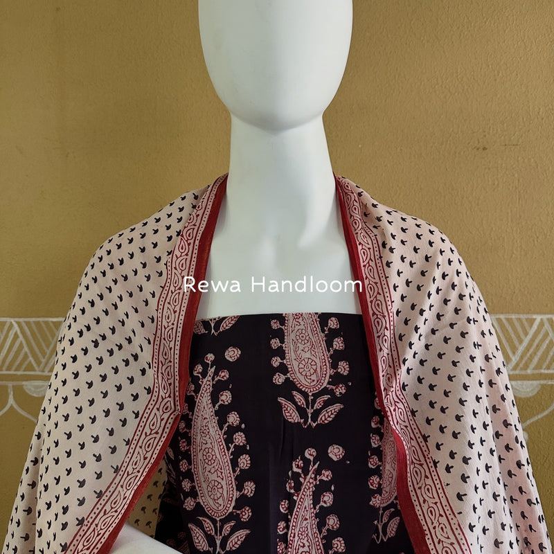 Black-White Bagh Print Cotton Suit BGCSJ0118