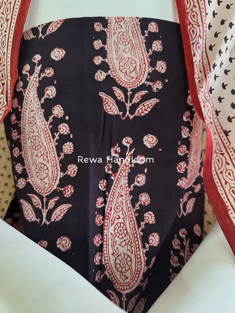 Black-White Bagh Print Cotton Suit BGCSJ0118