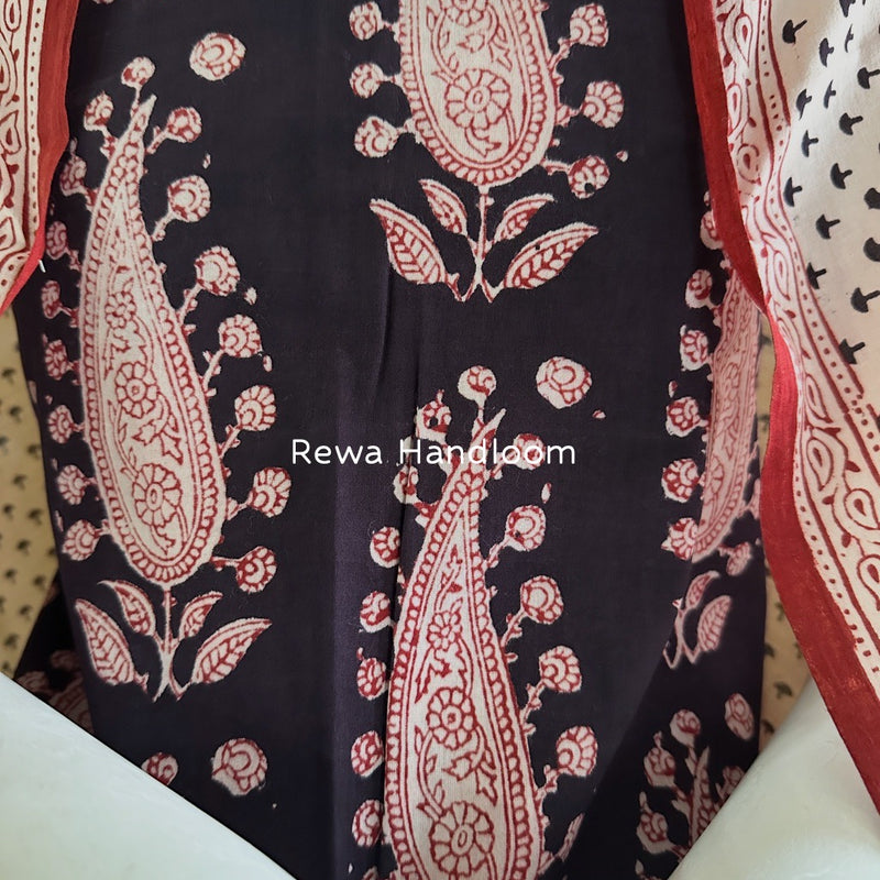 Black-White Bagh Print Cotton Suit BGCSJ0118