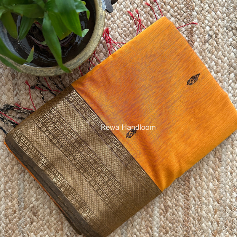 Maheshwari Turmeric Yellow Flower Butti Saree PBS01