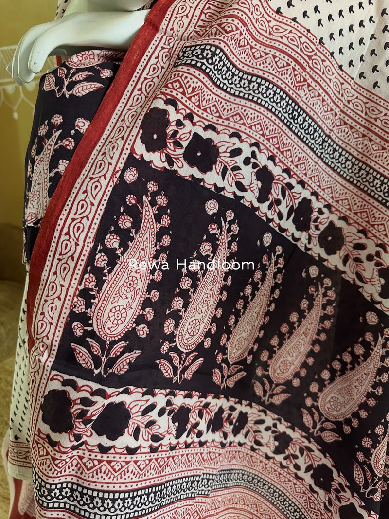 Black-White Bagh Print Cotton Suit BGCSJ0118