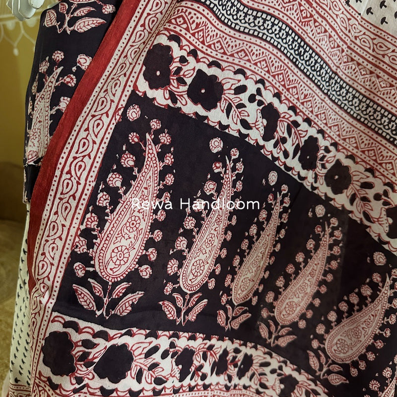 Black-White Bagh Print Cotton Suit BGCSJ0118