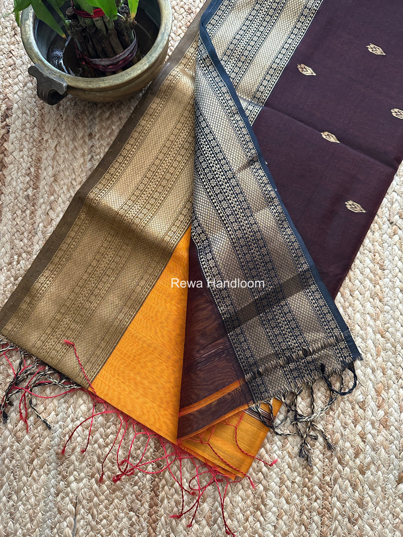 Maheshwari Turmeric Yellow Flower Butti Saree PBS01