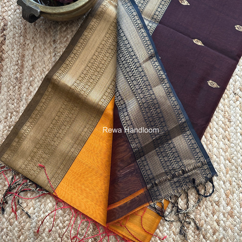 Maheshwari Turmeric Yellow Flower Butti Saree PBS01