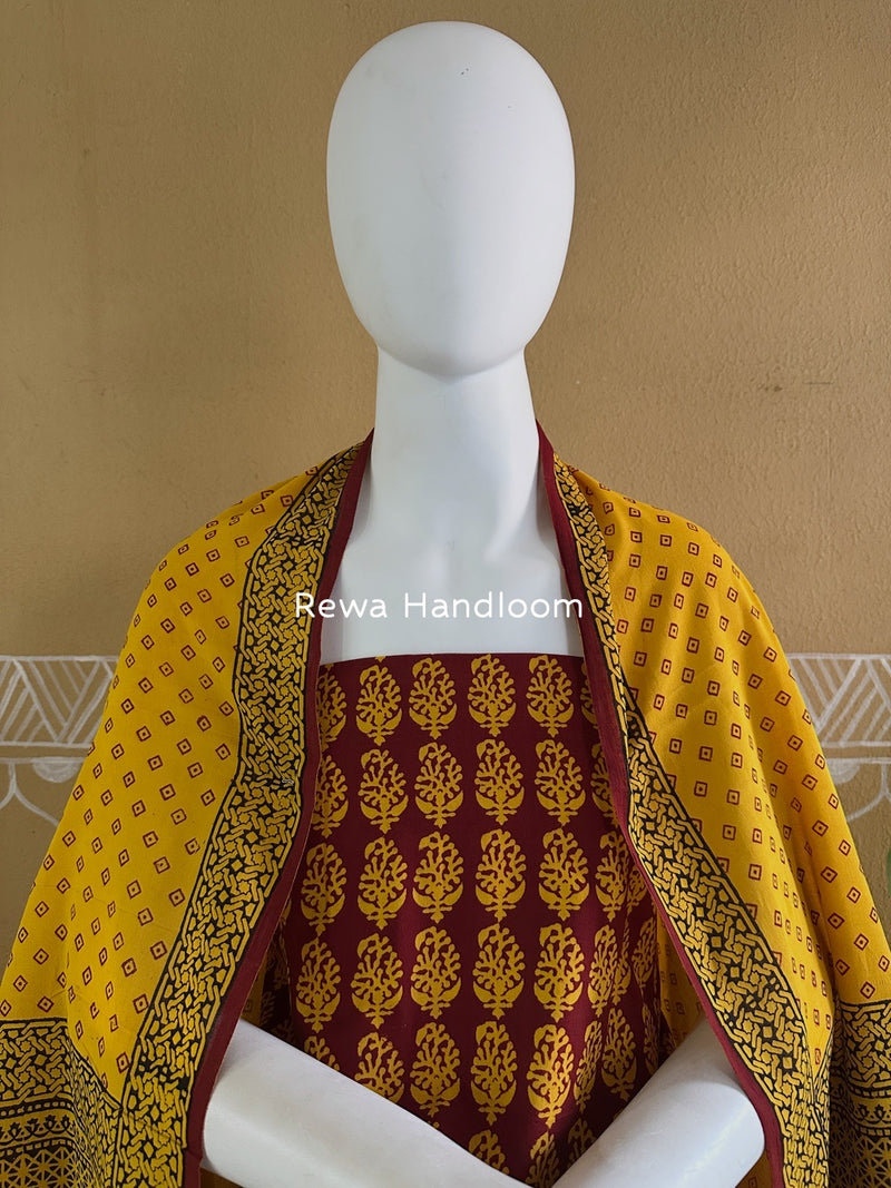 Maroon-Yellow Bagh Print Cotton Suit BGCSJ0120