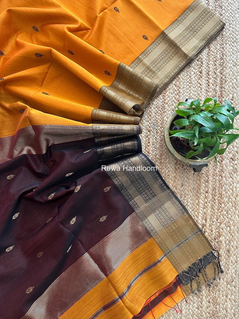 Maheshwari Turmeric Yellow Flower Butti Saree PBS01