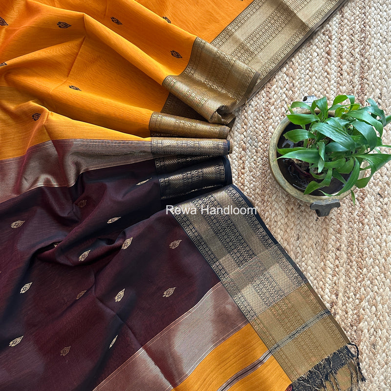 Maheshwari Turmeric Yellow Flower Butti Saree PBS01