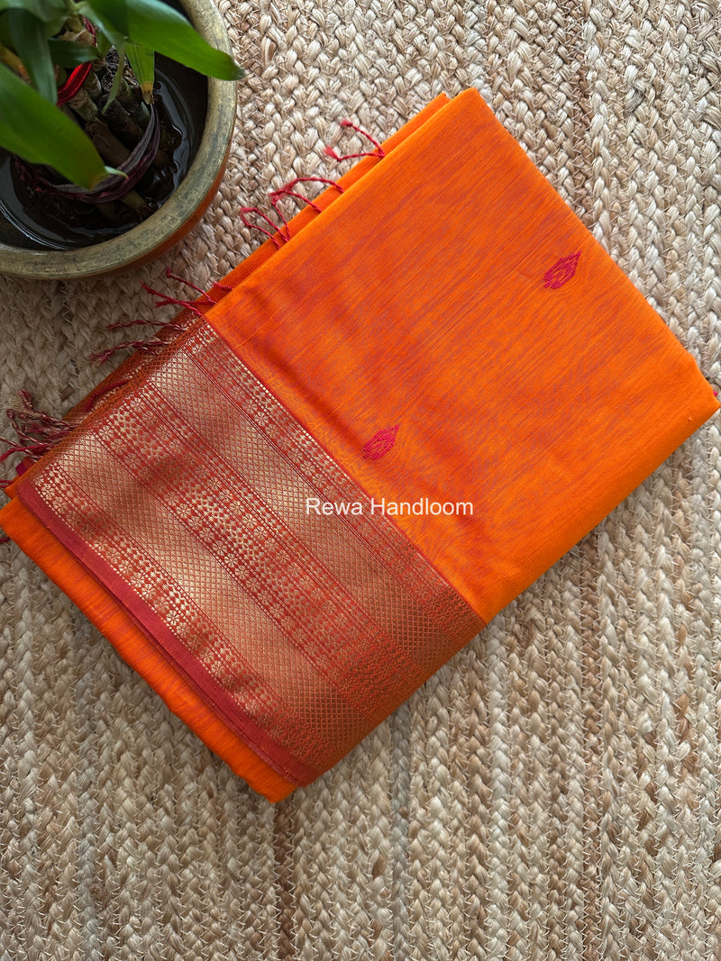 Maheshwari Orange Flower Butti Saree PBS02