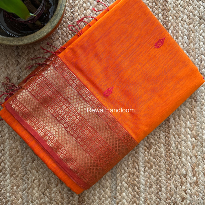 Maheshwari Orange Flower Butti Saree PBS02