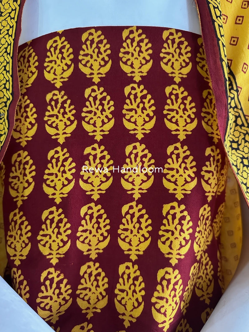 Maroon-Yellow Bagh Print Cotton Suit BGCSJ0120