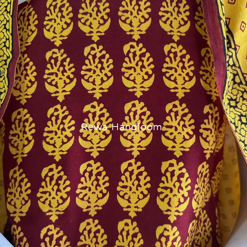 Maroon-Yellow Bagh Print Cotton Suit BGCSJ0120