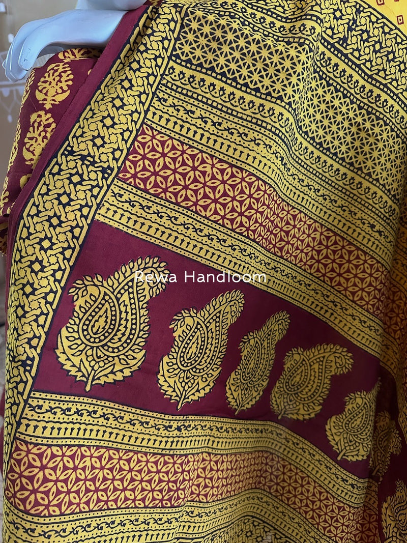 Maroon-Yellow Bagh Print Cotton Suit BGCSJ0120