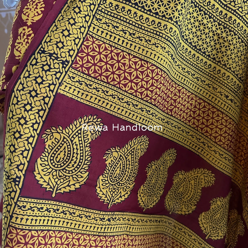 Maroon-Yellow Bagh Print Cotton Suit BGCSJ0120