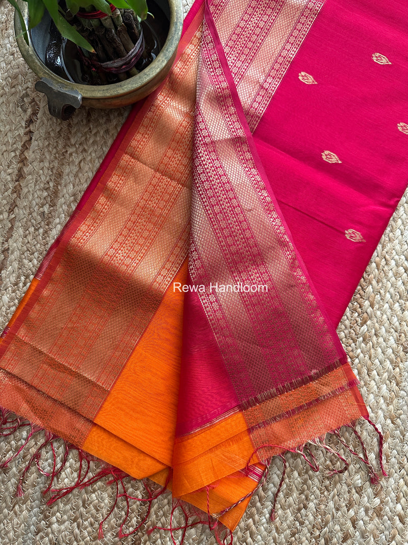 Maheshwari Orange Flower Butti Saree PBS02