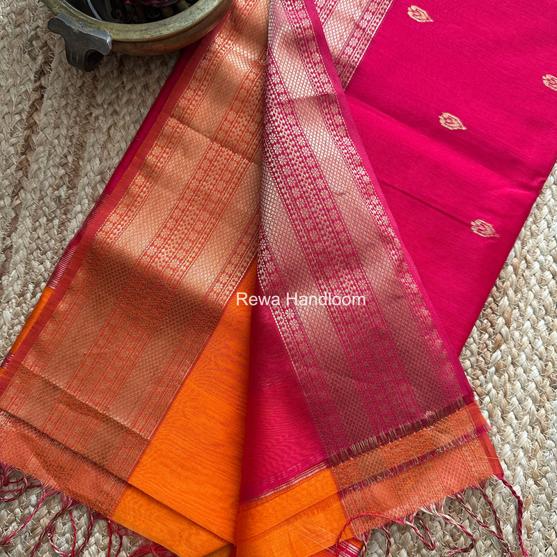 Maheshwari Orange Flower Butti Saree PBS02