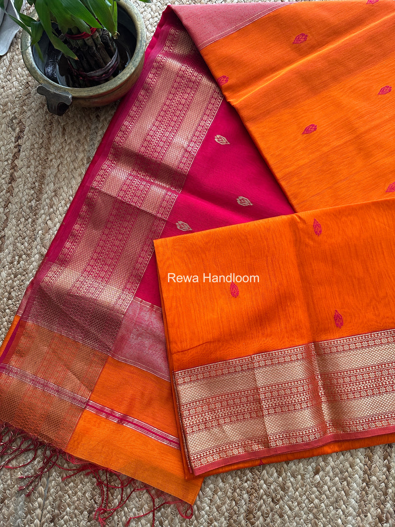 Maheshwari Orange Flower Butti Saree PBS02