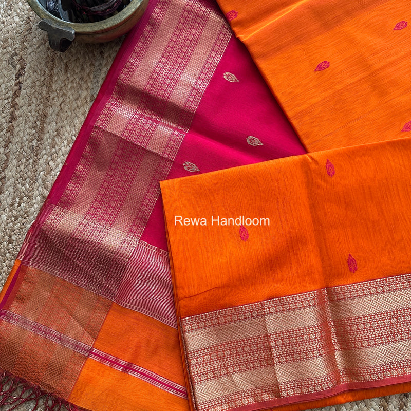 Maheshwari Orange Flower Butti Saree PBS02