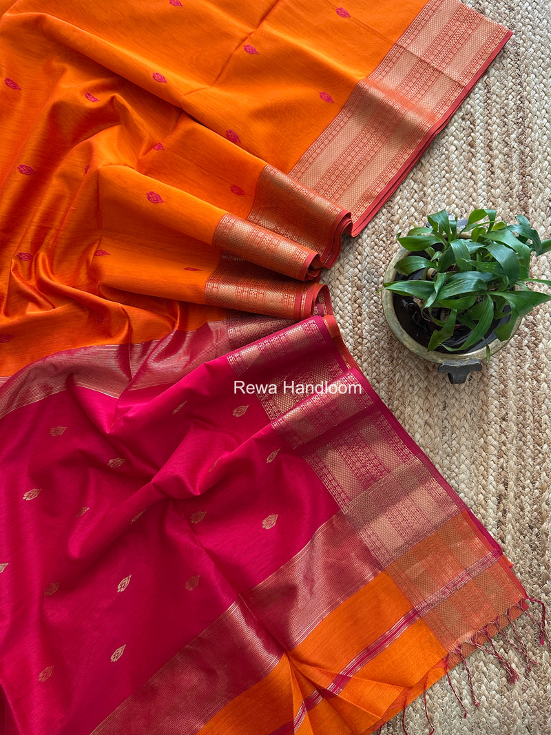 Maheshwari Orange Flower Butti Saree PBS02