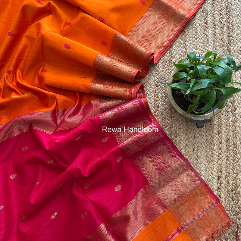 Maheshwari Orange Flower Butti Saree PBS02