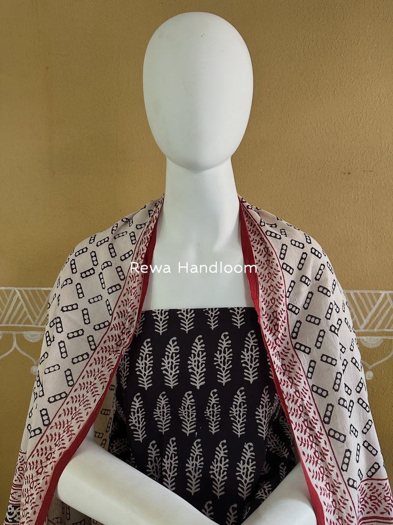Black-White Bagh Print Cotton Suit BGCSJ0126