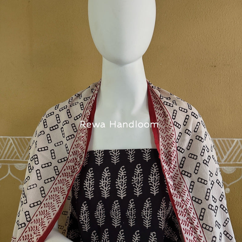 Black-White Bagh Print Cotton Suit BGCSJ0126