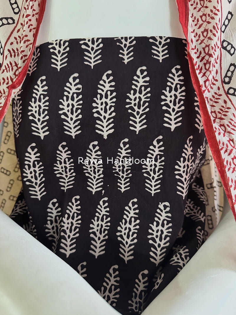 Black-White Bagh Print Cotton Suit BGCSJ0126