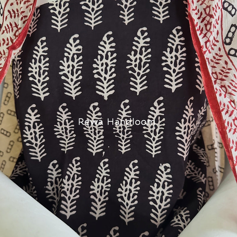 Black-White Bagh Print Cotton Suit BGCSJ0126