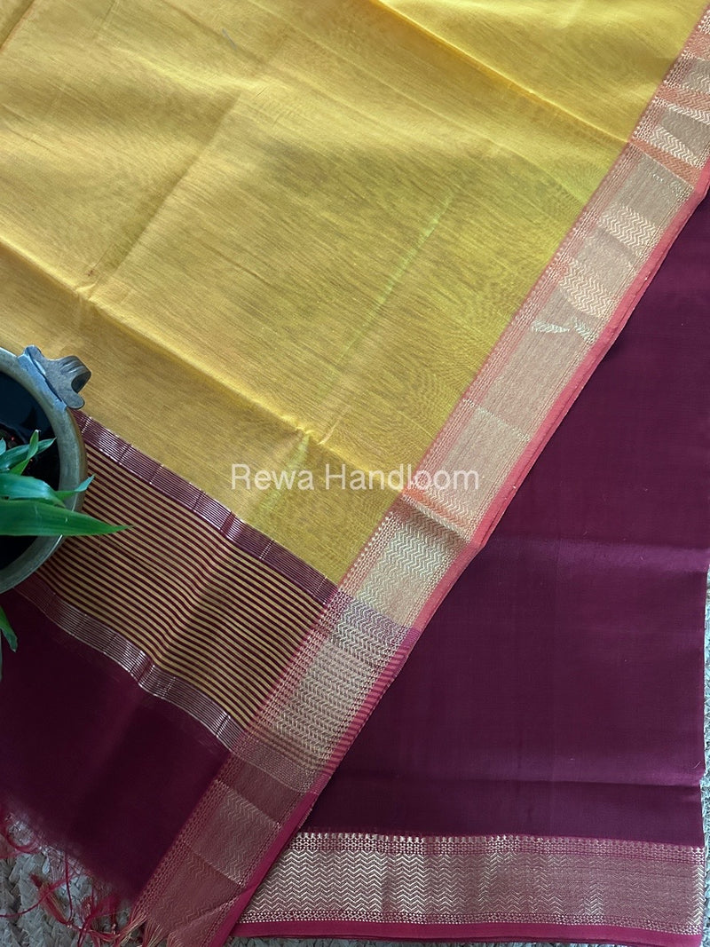 Maheshwari Maroon-Yellow Zari Border Dress Material BRD039
