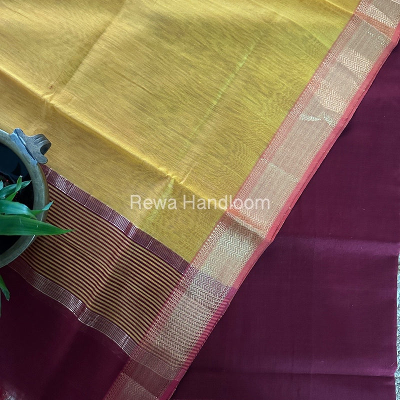 Maheshwari Maroon-Yellow Zari Border Dress Material BRD039