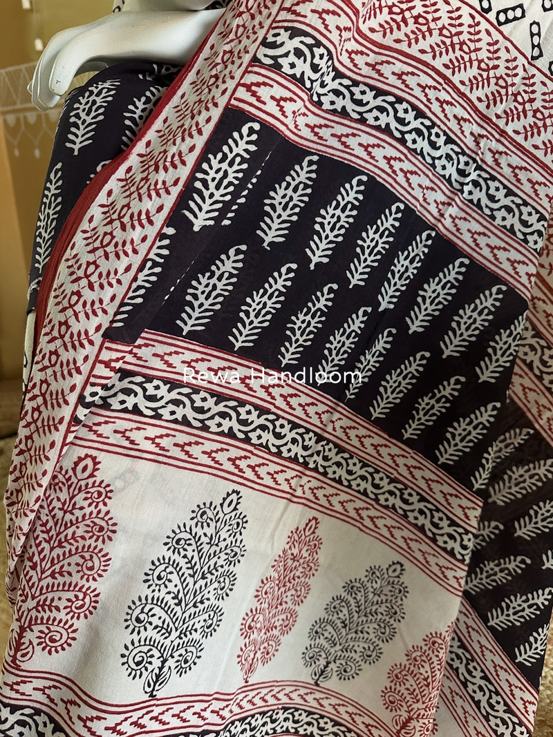 Black-White Bagh Print Cotton Suit BGCSJ0126