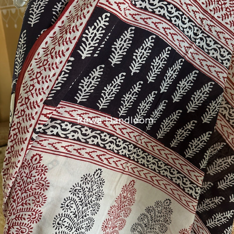 Black-White Bagh Print Cotton Suit BGCSJ0126