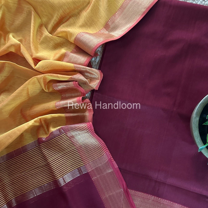 Maheshwari Maroon-Yellow Zari Border Dress Material BRD039