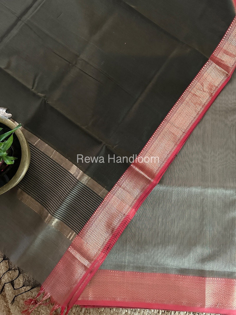 Maheshwari Beige-Dark Green Zari Border Dress Material BRD034