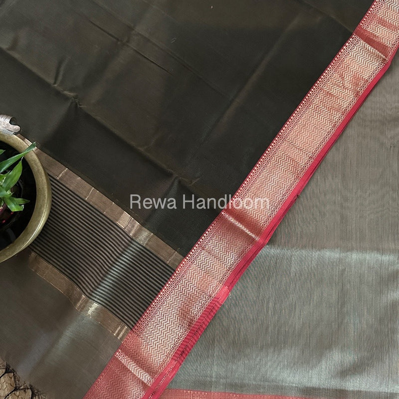 Maheshwari Beige-Dark Green Zari Border Dress Material BRD034