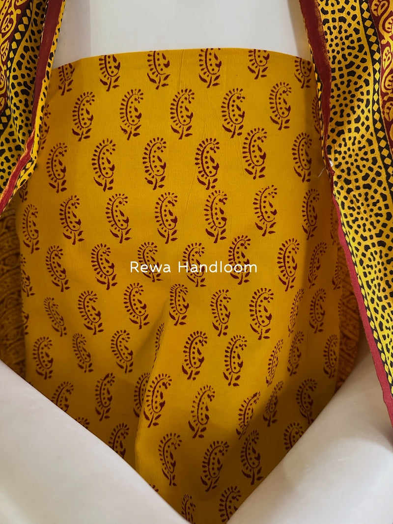 Yellow-Maroon Bagh Print Cotton Suit BGCSJ0109