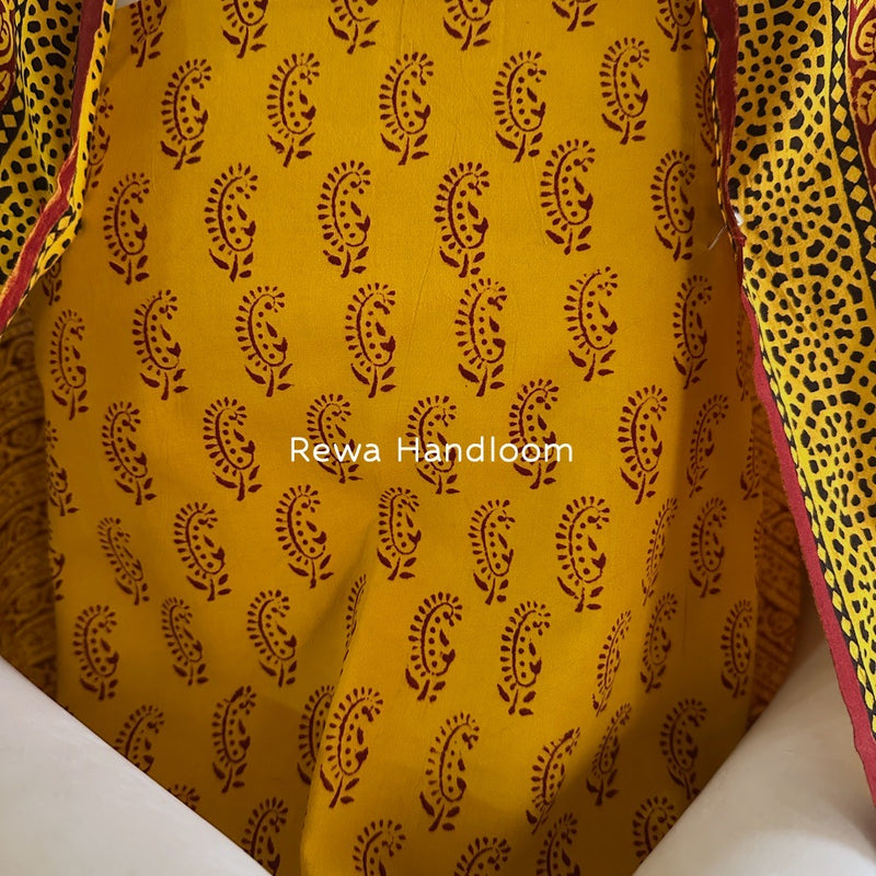 Yellow-Maroon Bagh Print Cotton Suit BGCSJ0109