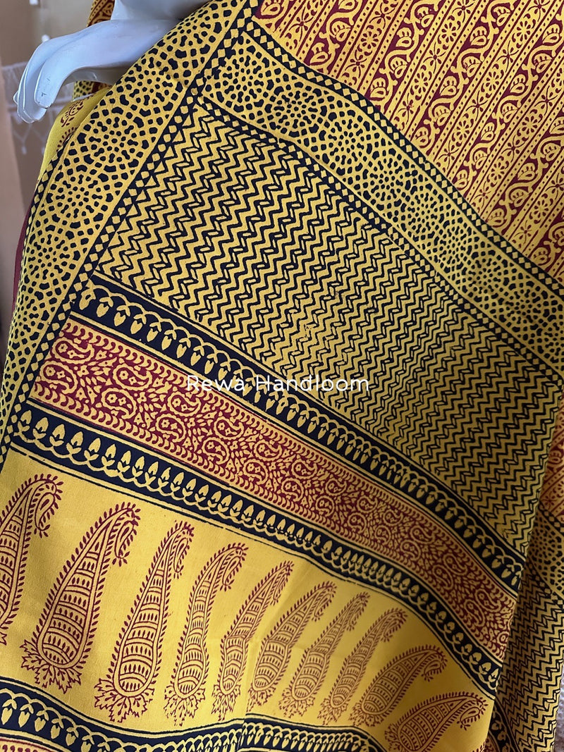 Yellow-Maroon Bagh Print Cotton Suit BGCSJ0109