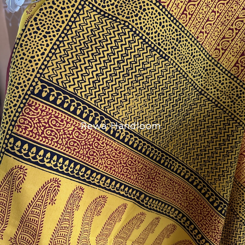 Yellow-Maroon Bagh Print Cotton Suit BGCSJ0109