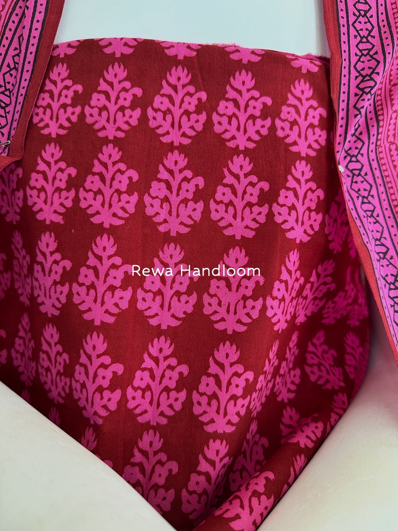 Maroon-Fuchsia Pink Bagh Print Cotton Suit BGCSJ088