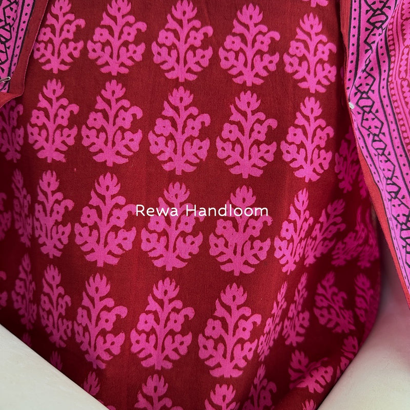 Maroon-Fuchsia Pink Bagh Print Cotton Suit BGCSJ088