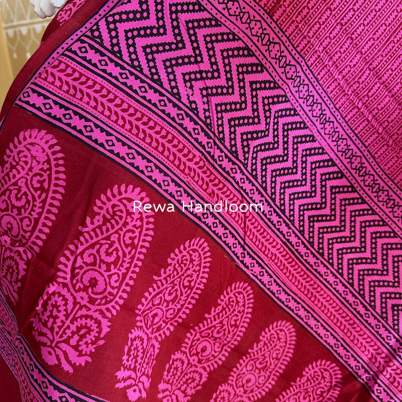 Maroon-Fuchsia Pink Bagh Print Cotton Suit BGCSJ088