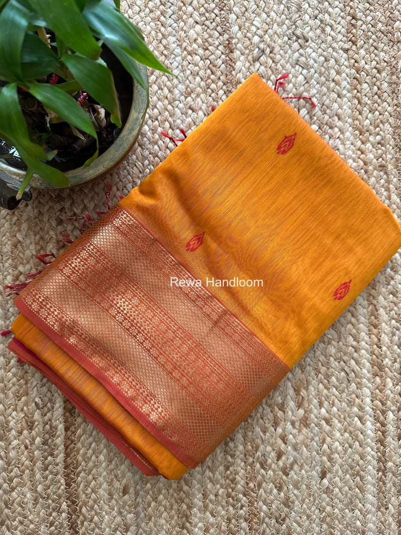 Maheshwari Golden Yellow Flower Butti Saree PBS05