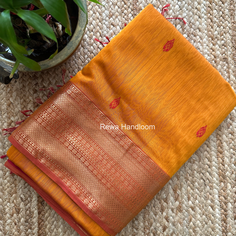 Maheshwari Golden Yellow Flower Butti Saree PBS05