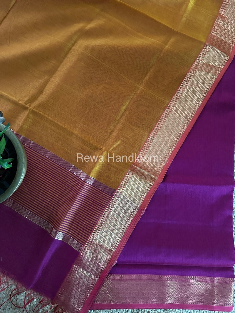 Maheshwari Magenta-Mustard Yellow Zari Border Dress Material BRD038