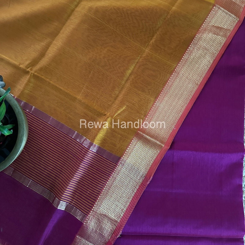 Maheshwari Magenta-Mustard Yellow Zari Border Dress Material BRD038