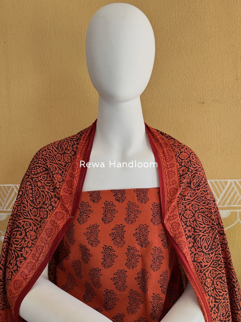 Rust-Black Bagh Print Cotton Suit BGCSJ0139
