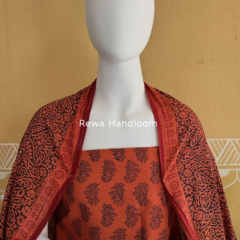 Rust-Black Bagh Print Cotton Suit BGCSJ0139